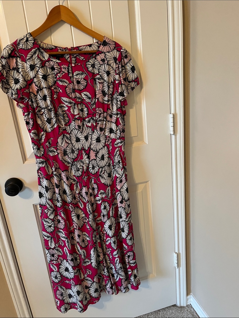 Talbots Fuchsia Floral Midi Dress with Black & White Blooms